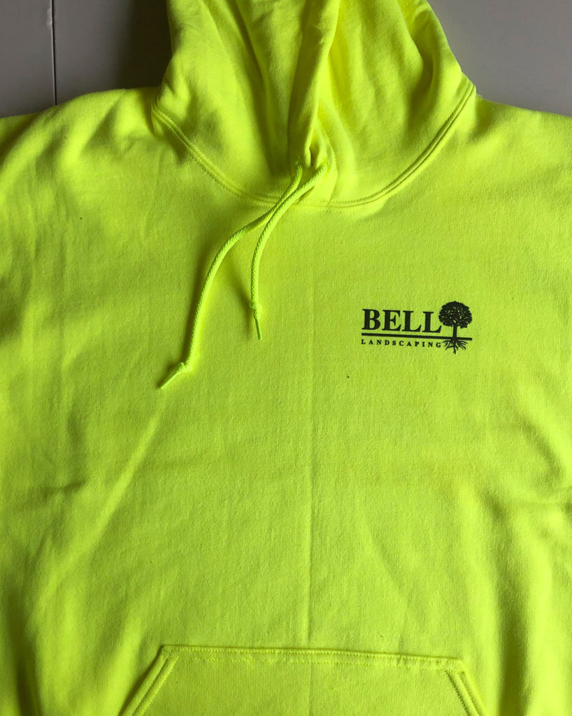 front of adult hoodie for Bell Landscaping by B3 Screen Printing